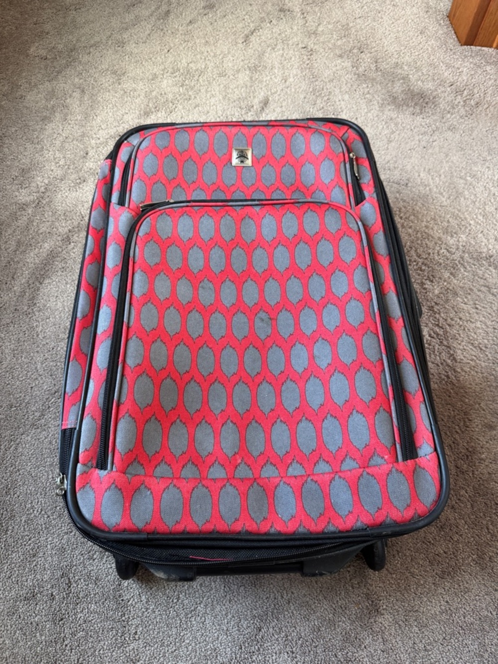 Softside Rolling Carry On Luggage Pink Gray Pattern Travel Suitcase Lightweight
